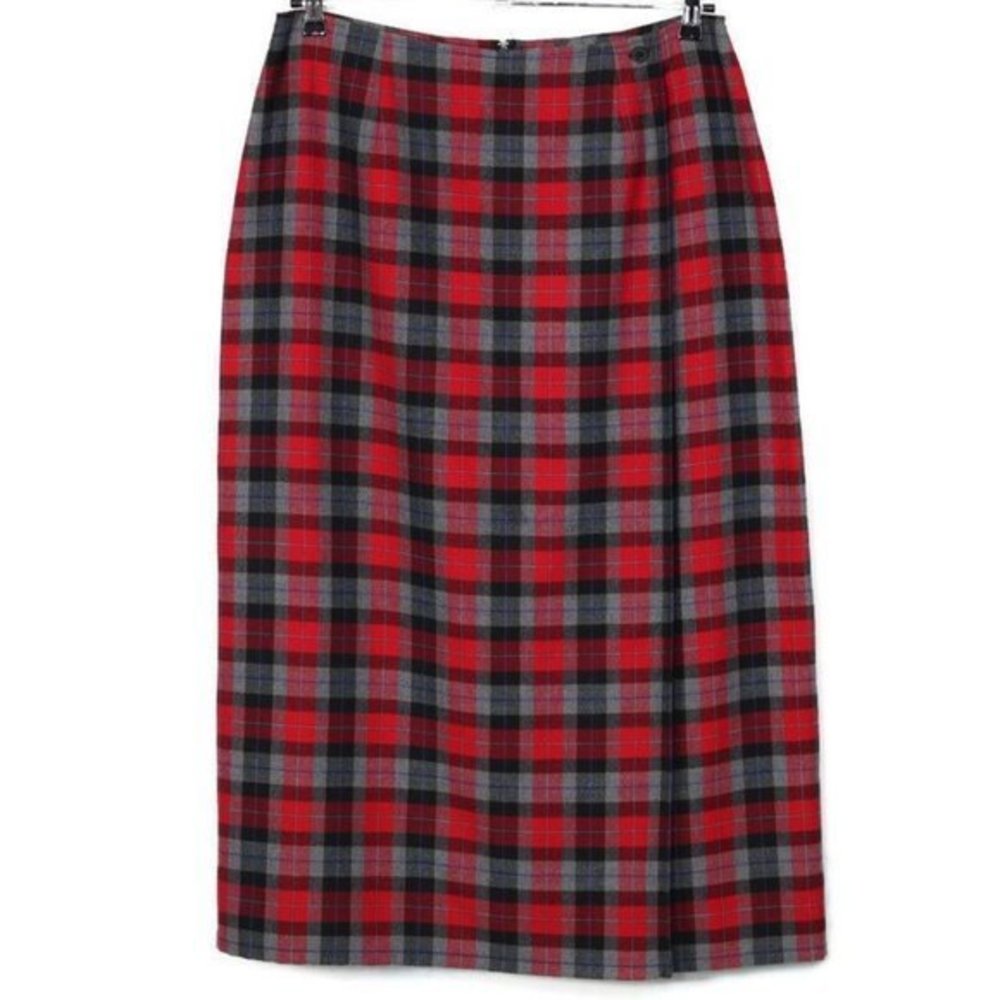 Crazy Horse Liz Claiborne Maxi‎ Long Skirt Red Gray Black Plaid 16